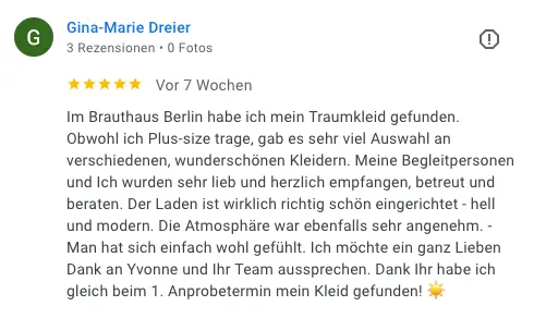 Brautmodengeschäft Berlin Bewertung